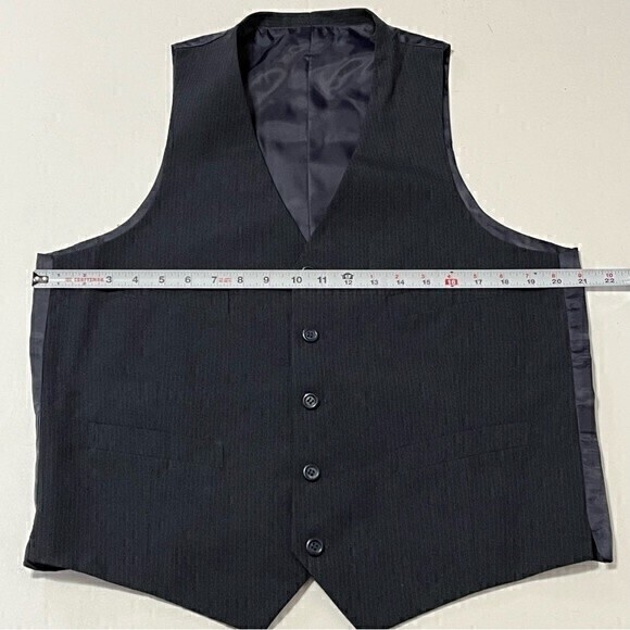 Gino Cappeli Navy Blue Pinstripe Blazer Vest Clip on Tie Set Size 42L‎ - Picture 10 of 16